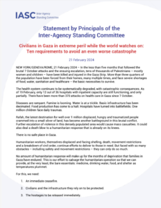 Statement by Principals of the Inter-Agency Standing Committee